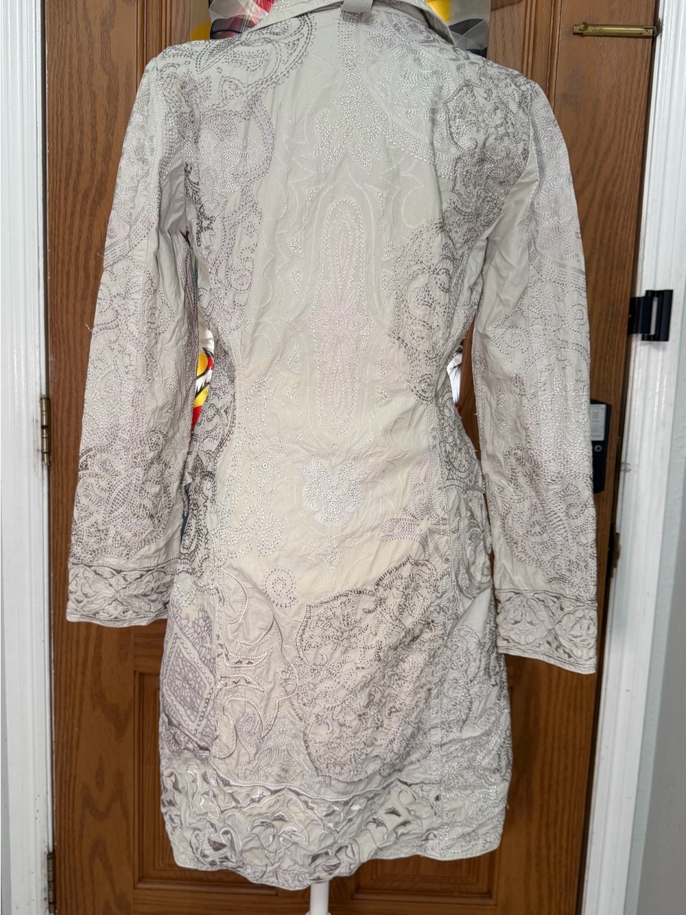 Johnny Was BIYA XS Embroidered Long Coat Duster Jacket Boho Ivory Gray - Picture 5 of 16
